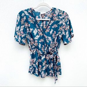 Sienna Sky peplum floral top blue v neck tie waist blouse floral bohemian boho